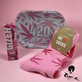 Pink 420 Rolling Tray Stoner Set